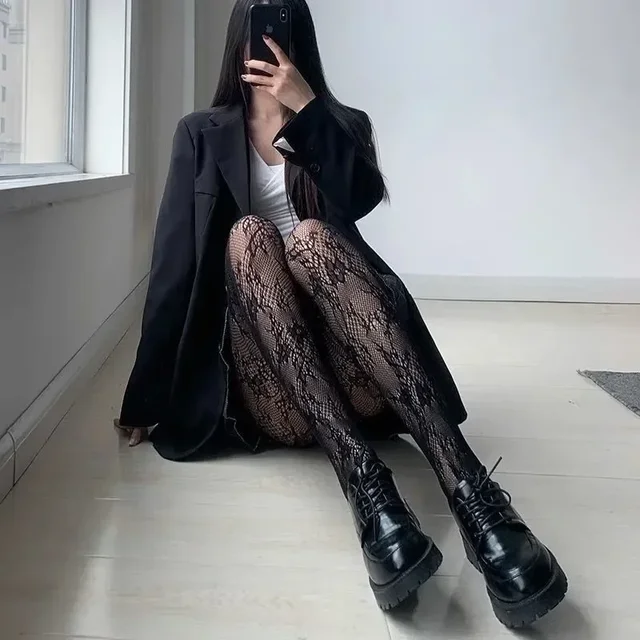 Kobiety seksowna czarna biała Lolita wydrążona koronkowa siateczkowa pończochy rajstopy z dnem japoński Goth kwiatowy rattan gorące klasyczne rajstopy