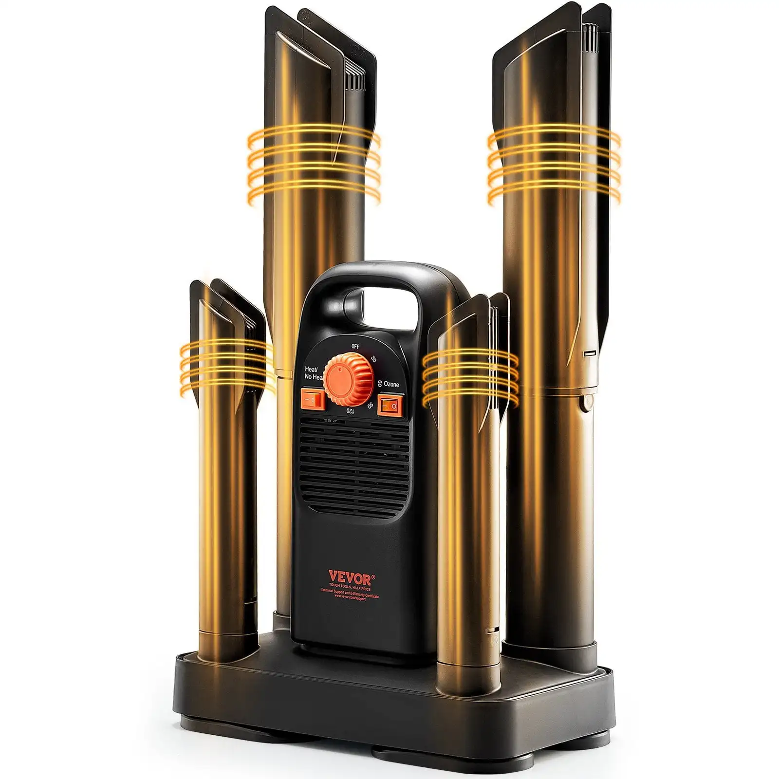 4-Tube Detachable Shoe Dryer with Timer and Quick Drying Black & Orange