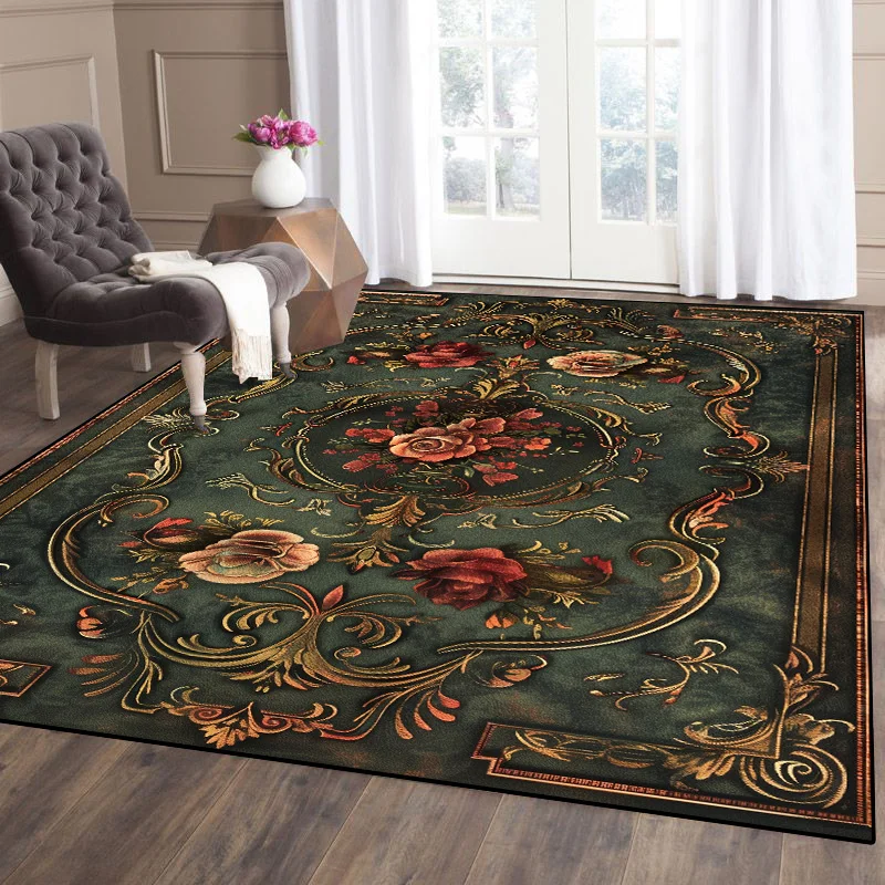 European Style Carpet Living Room Decoration Luxury Pattern Floor Mat Retro Large Area Bedroom Lounge Rug Washable Non-slip Rug