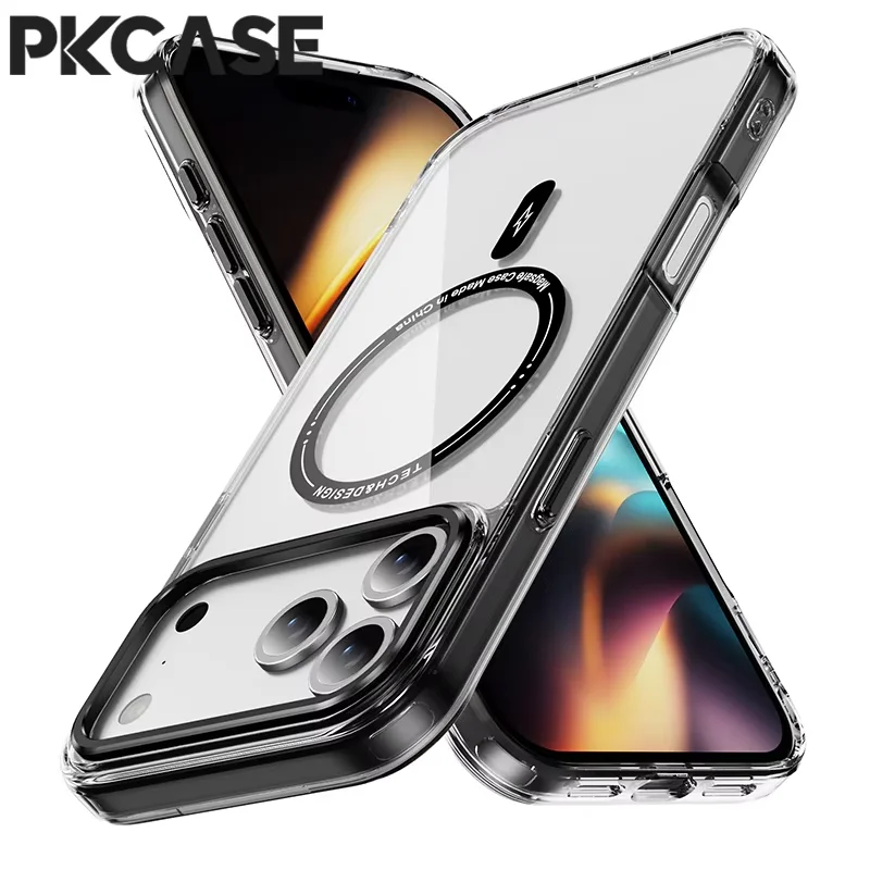 

PKCASE Shockproof Transparent Phone Case For iPhone 17 Air 16 15 14 Plus 13 Mini 12 11 Pro Max 16e Magnetic Clear Back Cover