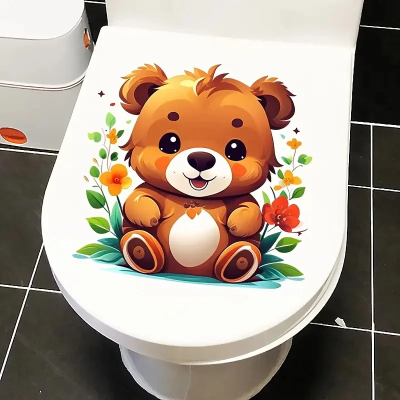 

Cute Cartoon Bear Self-Adhesive Toilet Stickers,Wall Decal Removable, Reusable Vinyl Car Sticker for Toilet Lid, Bathroom Decor