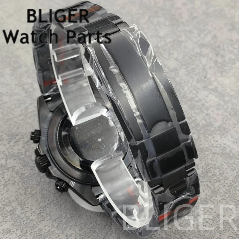 BLIGER 39mm Men's Luxury Black FXD Chronograph Cyclist VK64 Dial Snowflake Hand Quartz Wristwath C3 Luminous Sapphire Mirror