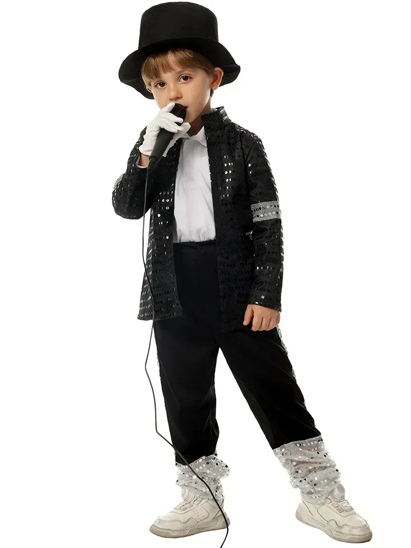 Kinder 80er 90er Retro Pop-Sänger Kostüm Vintage Tanzoutfit Karneval Halloween Bühnen-Cosplay Partykleidung – Detail 9