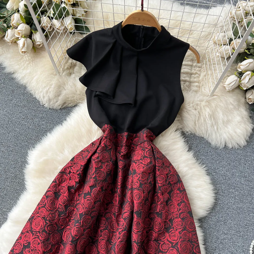 Printemps nouveau Design Fre brodé taille haute Svel Patchwork Gored jupe Dr coréen Sle a-ligne Midi Dr