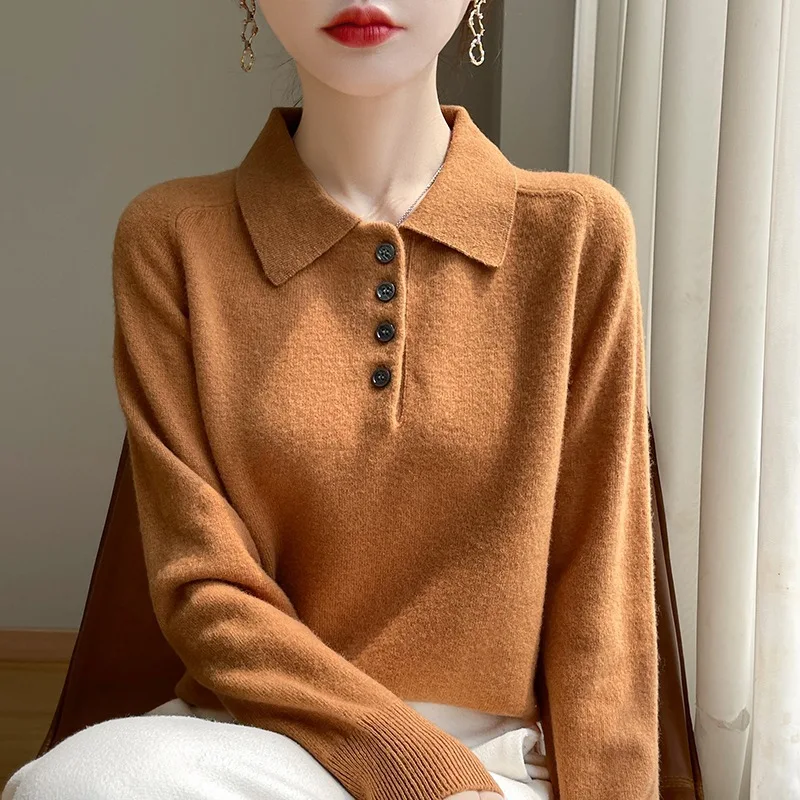 Autumn and Winter New Wool Collar Women's Sweater Fashion Style Slimming Youthful-Looking Knitted Bottomi