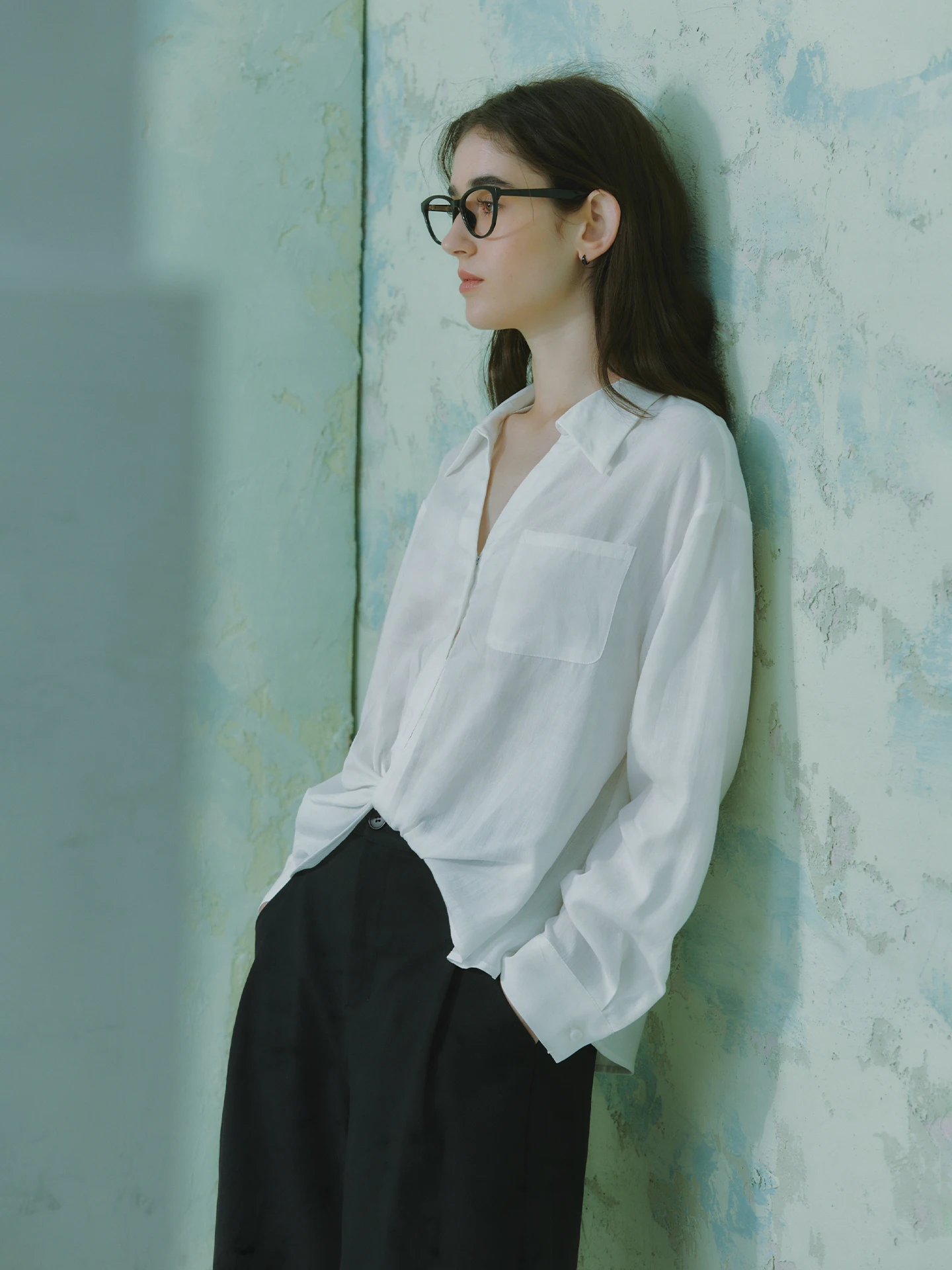 

Romantic Commute Lace Trim Shirt Women's Short Front Long Back Style Cleanfit Poly Fabric A-Line Sleeve Thin Long Sleeve