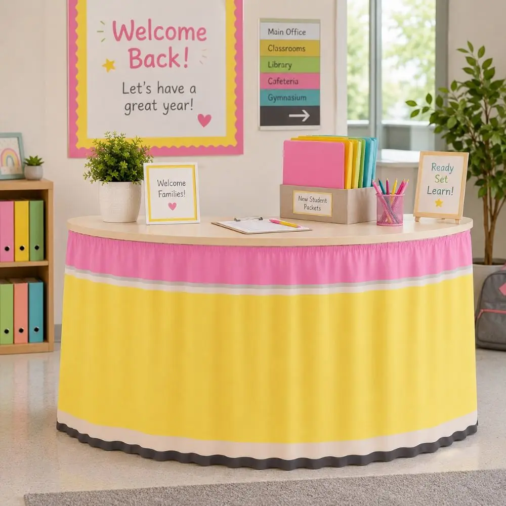 Candy Color Pencil Table Skirt Multi Size Multi-functional School Table Skirt Pencil Theme School Stationery Table Draping