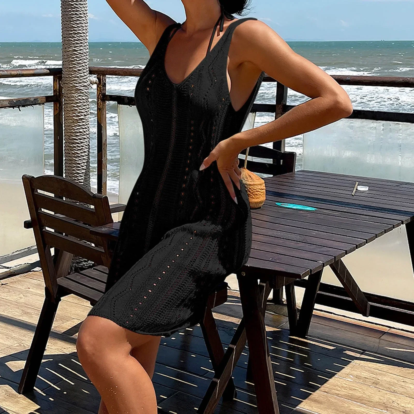 Sexy Swim Cover Up para mujer Traje de baño para mujer Cover Up para playa Piscina Traje de baño Blusa de contraste Playa degradada 