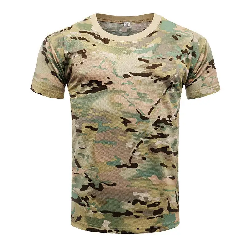 Camouflage Quick Drying T-shirt For Men's Summer Sports Outdoor Physical Training Tactical Short Sleeved Wholesale Printed Logo