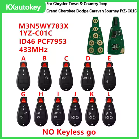 KXK086001For Chrysler Town &amp; Country Jeep Grand Cherokee Dodge Caravan Journey IYZ 433Mhz PCF7941 Remote Car Key Fob M3N5WY783X