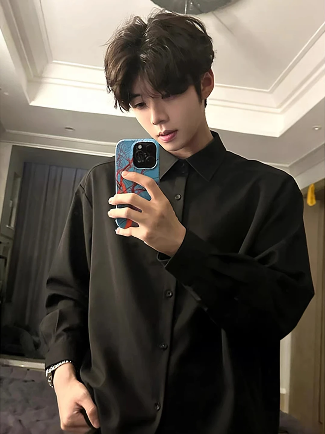 

Neapolitan Black Long Sleeve Shirt Men's Autumn Winter Cleanfit High End Stylish Suit Inner Wear Casual Handsome Dress Shirt