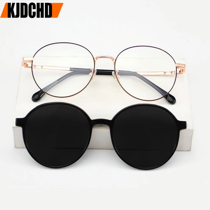 

KJDCHD модные ретро круглые сплав магнитные поляризационные очки на клипсе мужские оптические оправы для очков по рецепту женские
