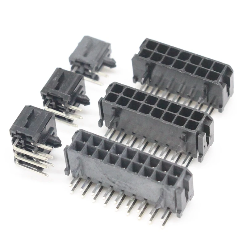 10PCS Micro-Fit MX3.0 3.0mm Pitch Connector Double row Straight/Curved needle Connector 2/4/6/8-24Pin Black Automotive Conenctor