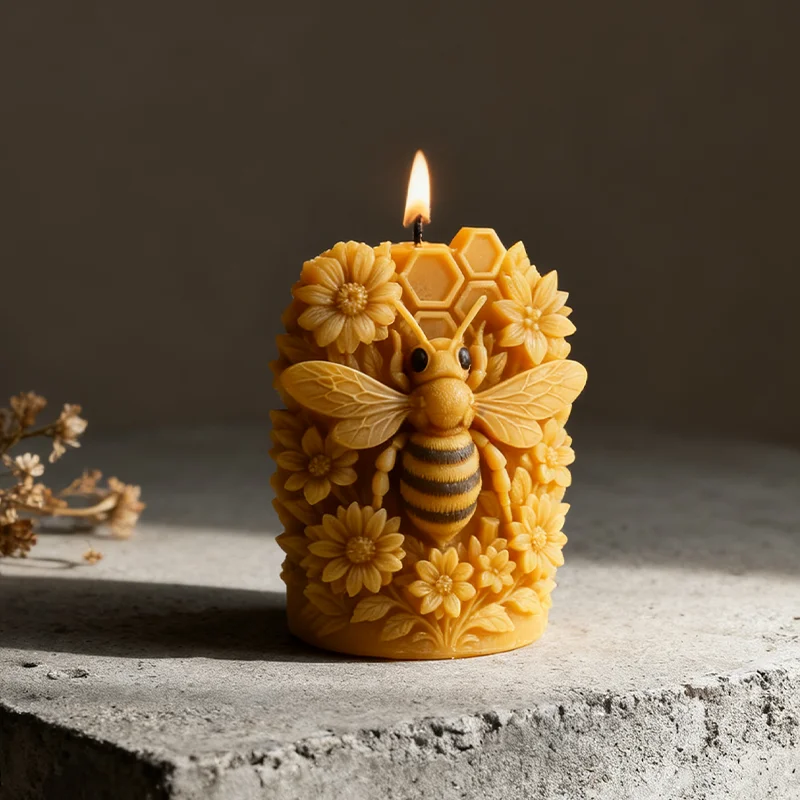 Molde de silicona de mar con flor de abeja: velas perfumadas con relieve de flores de colmena 3D para alféizar/tableros laterales, creación de una corona curativa