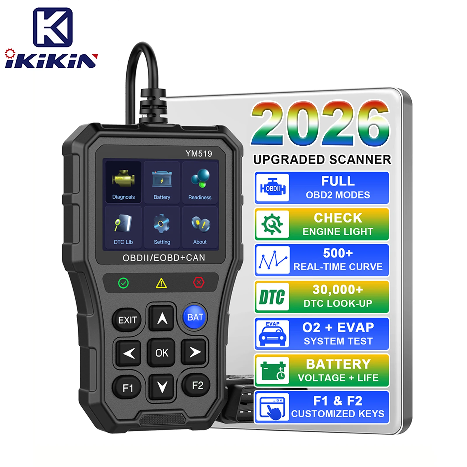 

Fault Code Scanner YM519 Code Reader Multi-language Car Diagnostic Tool OBD2 Code Reader Check Engine System Battery Tester