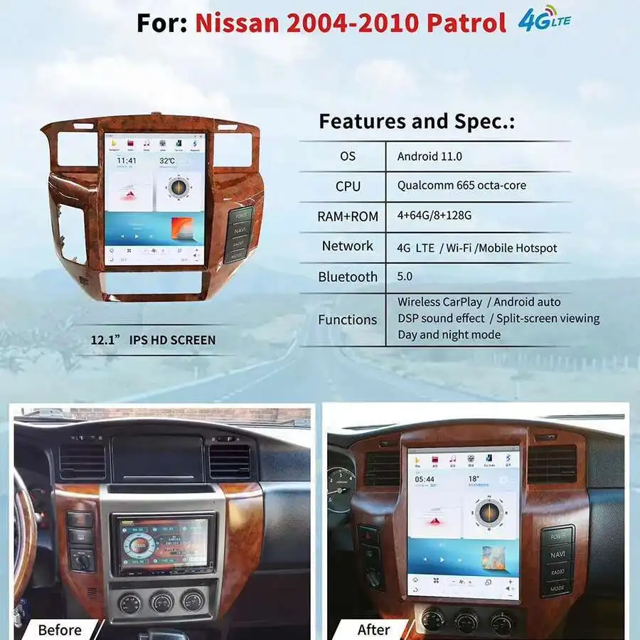 

12.1" Android Car GPS Navigation Tesla Style Screen Stereo For For Nissan Patrol Y61 2004-2010 Radio Multimedia Video Player
