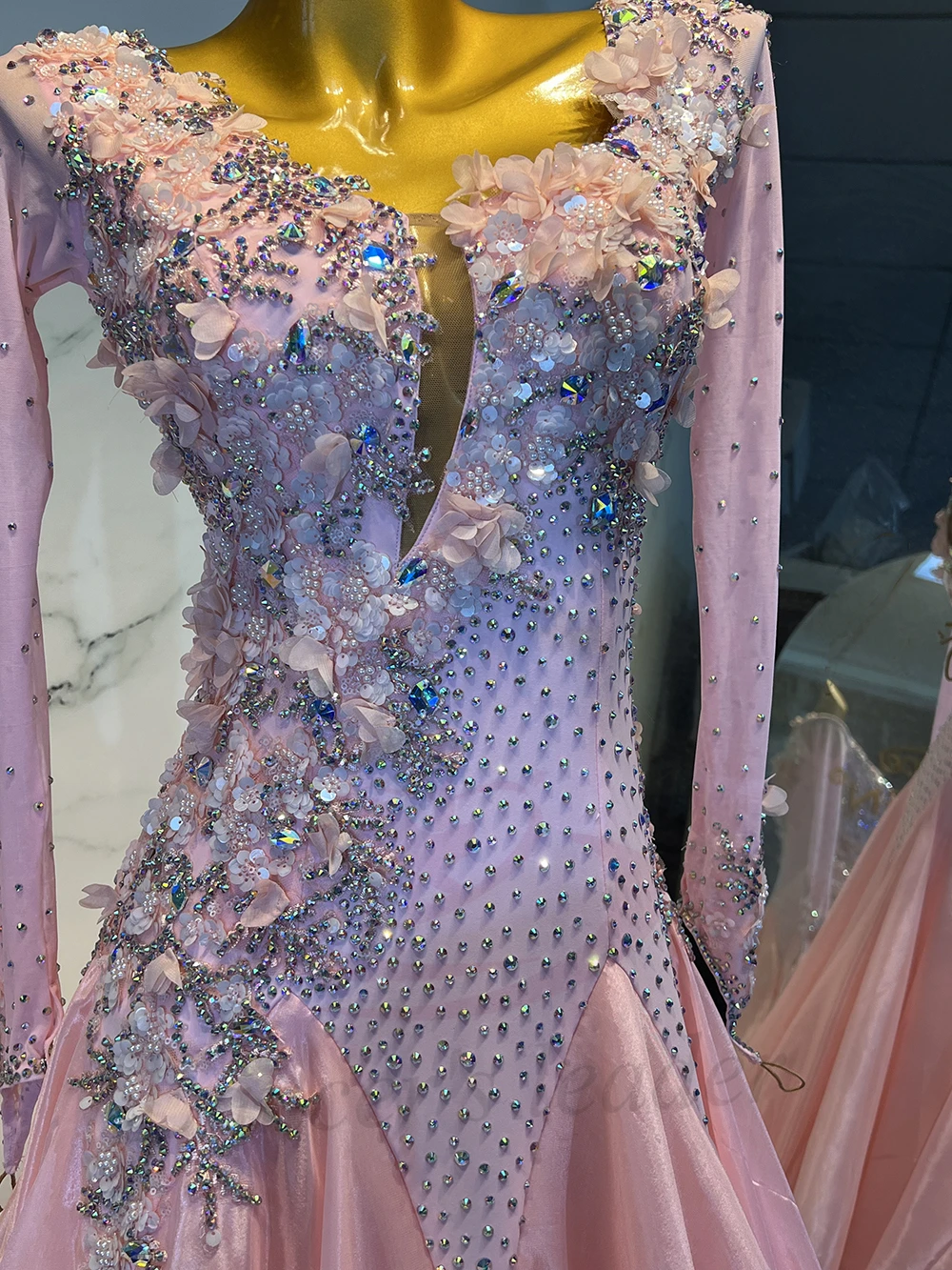 Latin Dance Adult Children'S Dress AB Stone High-End Custom Floral Embellishment Tango Women'S Professional Clothing