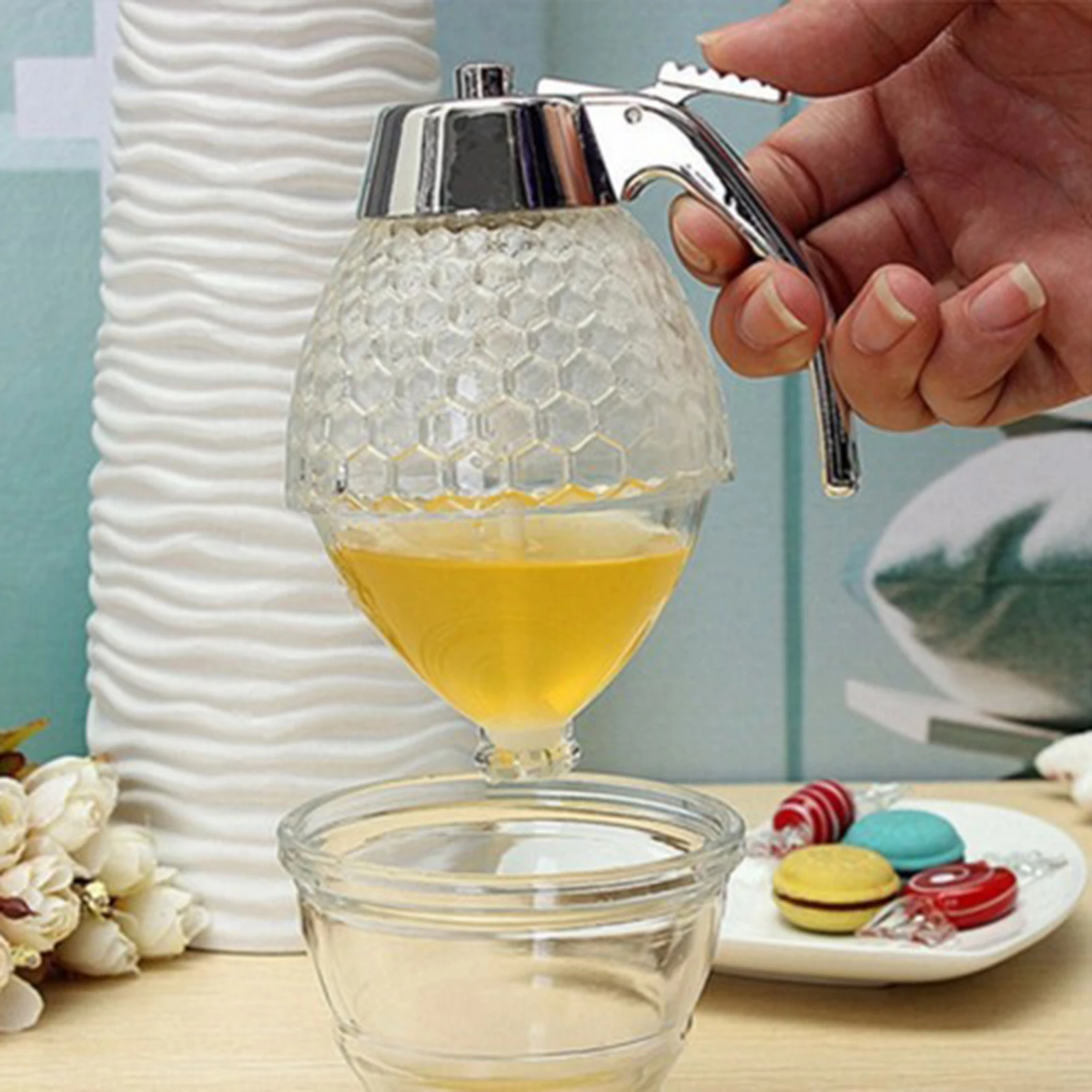 Botella dispensadora de miel a presión para jarabe, jugo, botella exprimidora con bomba, contenedor de miel de gran capacidad, herramienta de cocina