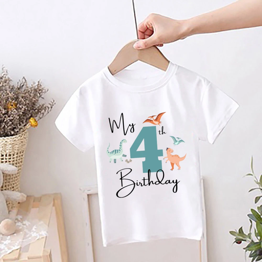 My 2nd Birthday Dinosaur Print Kids Shirt Boys 1-9 Years Birthday T-shirt Child Party Outfit Short Sleeve Tee Toddler Summer Top