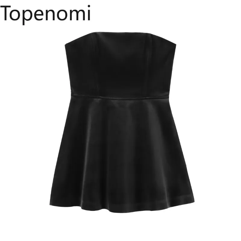 Topenomi Velvet Strapless Short Dress Women Sexy Sleeveless Sheath Zipper Waist A Line Dresses Fashion Slim Party Club Vestidos