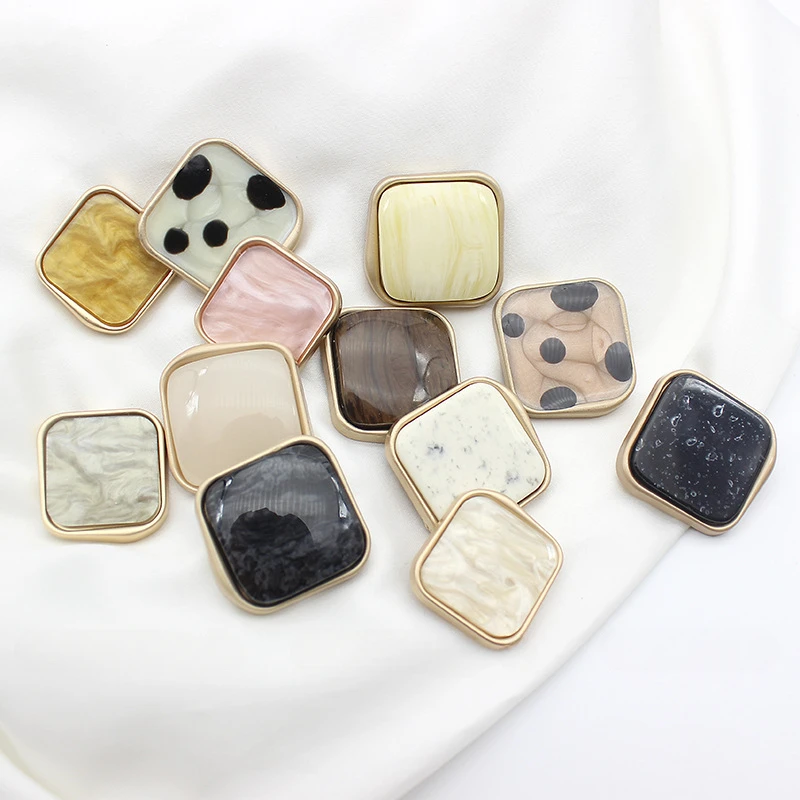 5pcs Square Metal Buttons Beautiful Pattern Colorful Shank Buttons Clothing Spare Buttons Sewing Accessories