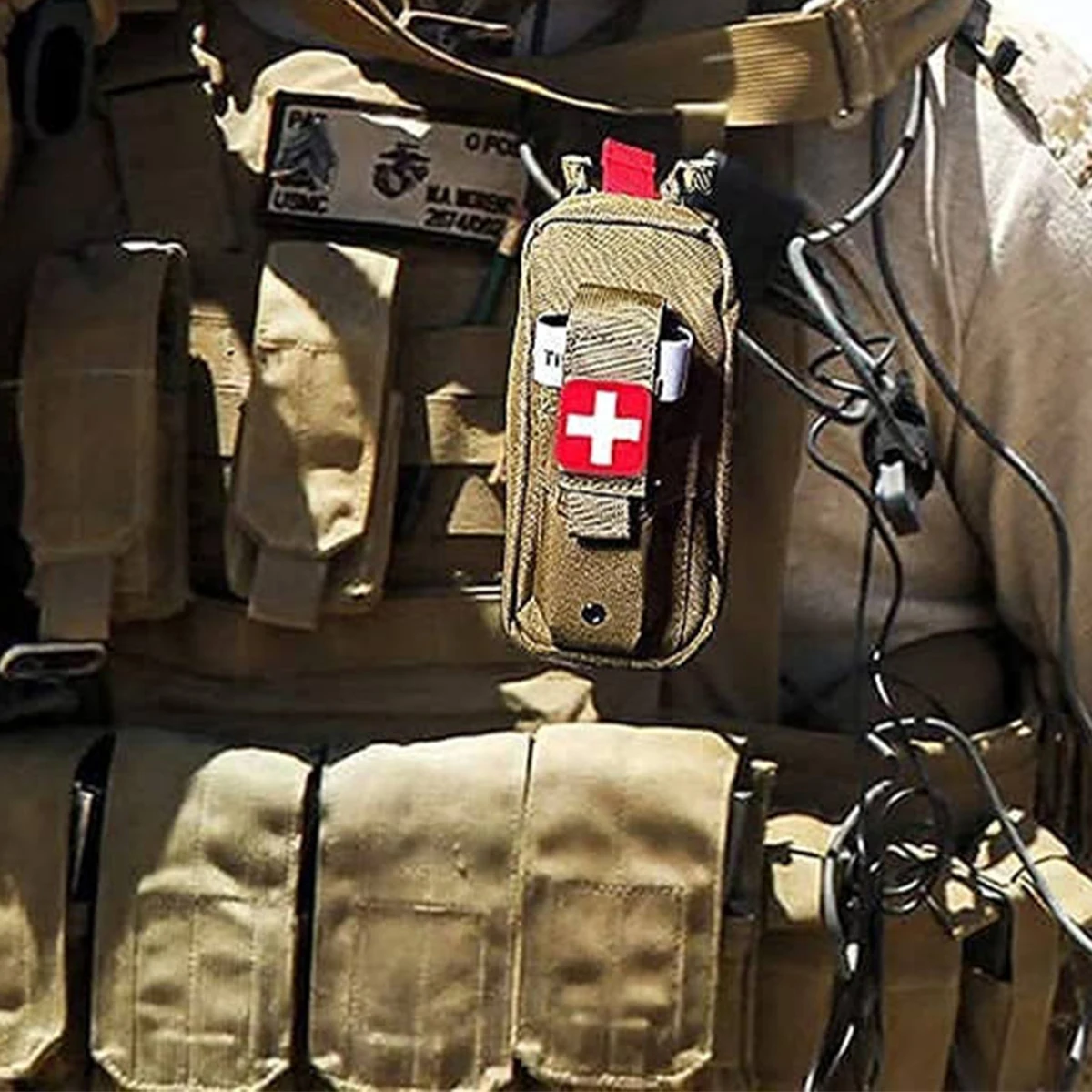 Tactical MOLLE Medical Pouch, Rip-Away EMT First Aid Pouch IFAK Trauma Kit Everyday Carry Survival Bag Include Cross Patch