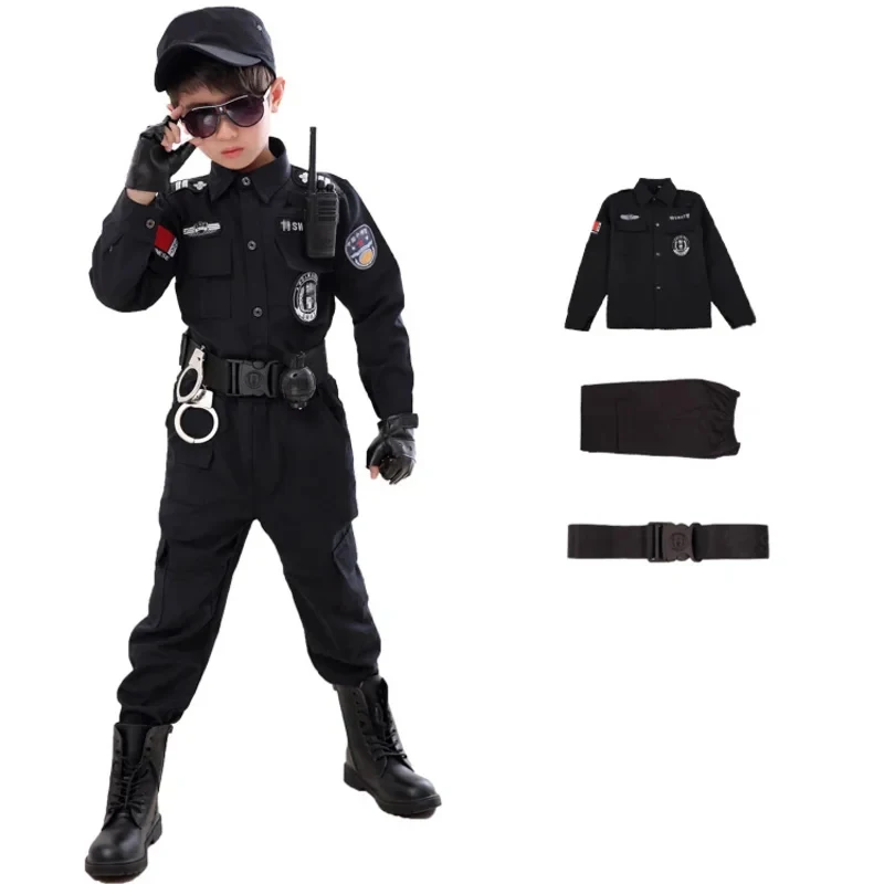 2026 SWAT Children Halloween Policeman Cosplay Costumes Kids Carnival Police Uniform 110-160cm Boys Army Policemen Soldier UZJ0A view 3