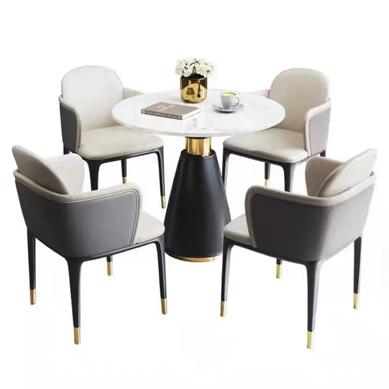 Nordic light luxury round marble dining table, sales department hotel reception negotiation table and chairs