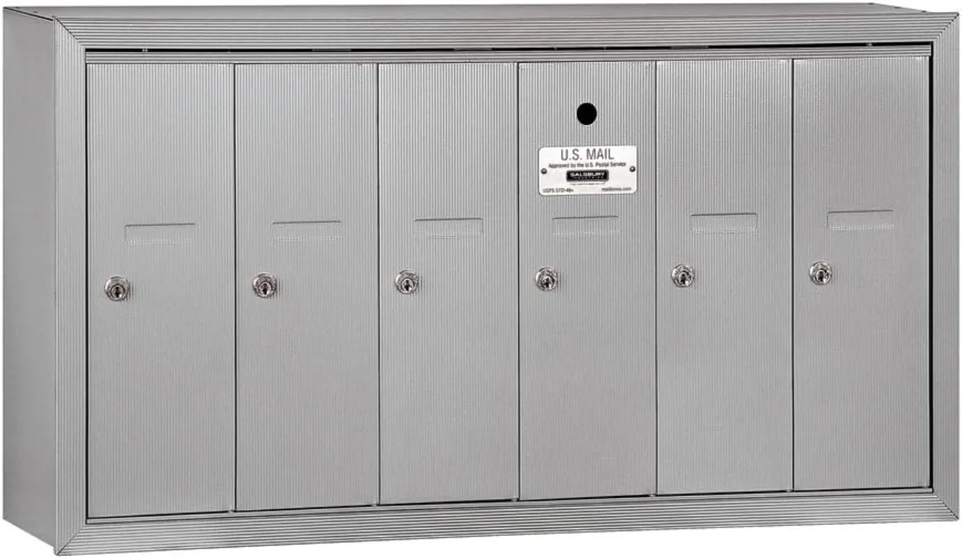 Surface Mounted Vertical Mailbox with 6 Doors and USPS Access Aluminum Doors and trim are striated to resist scratching