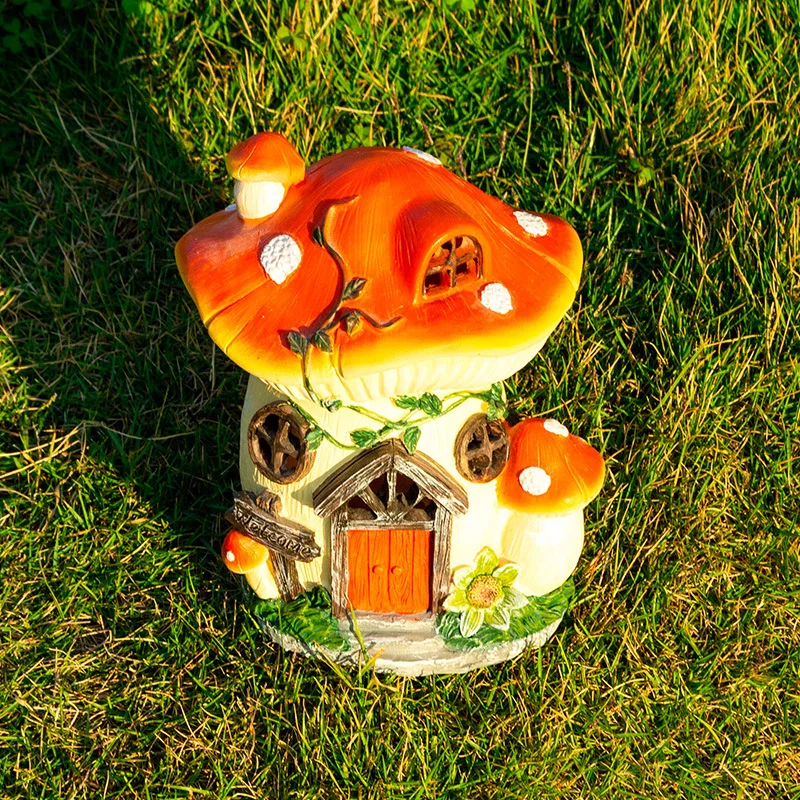 Mushroom House Resin Solar Light Crafts, Garden Gardening Cartoon Ornaments, Outdoor Indoor Decoration Landscape Lights