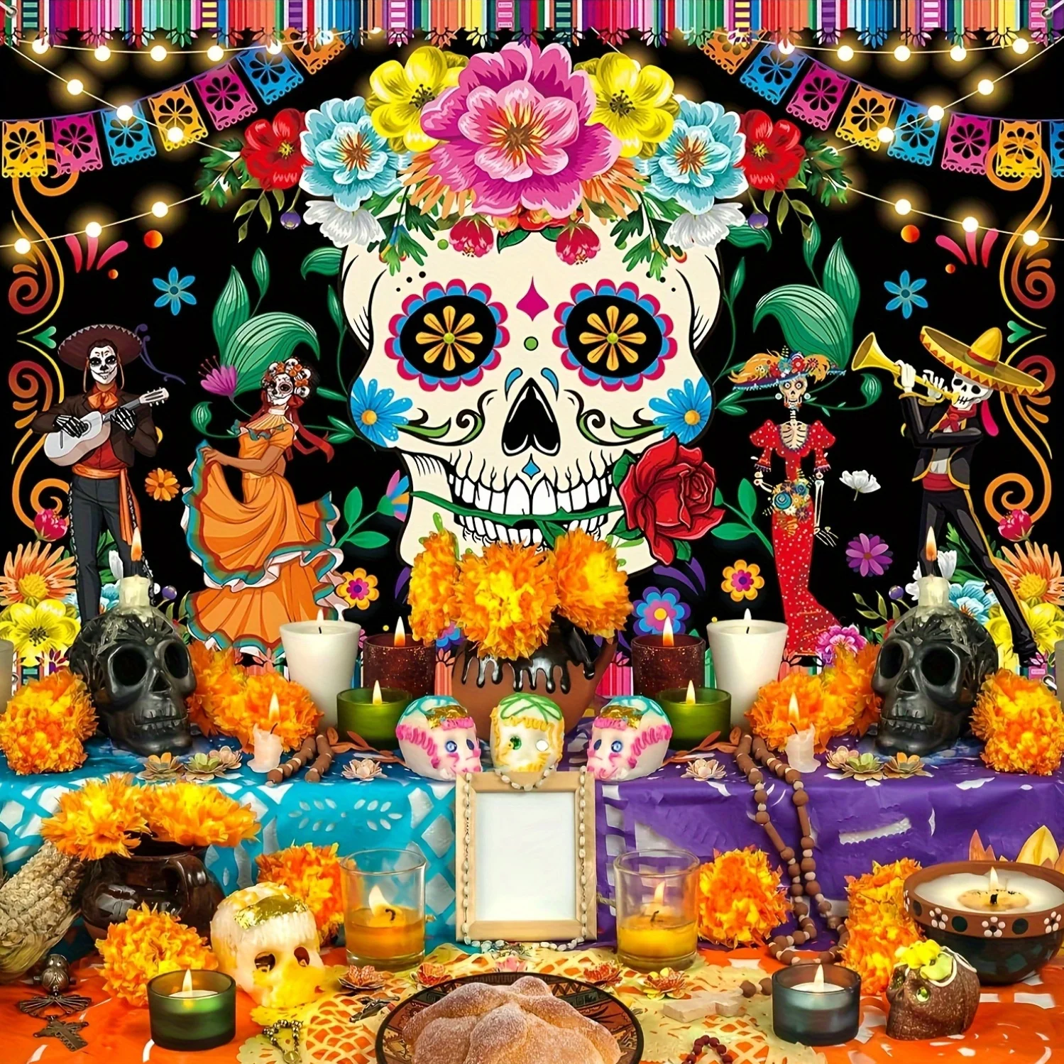 Hintergrundwand für mexikanische Festivals, Polyester, Foto-Display-Standdekoration, geeignet für die Day of the Dead-Dekoration