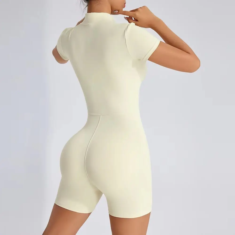 

Womens Outfits Sportswear Sports Jumpsuit Woman Short Fitness Overalls With Padding Workout Clothes for Women Gym Sets Half Zip