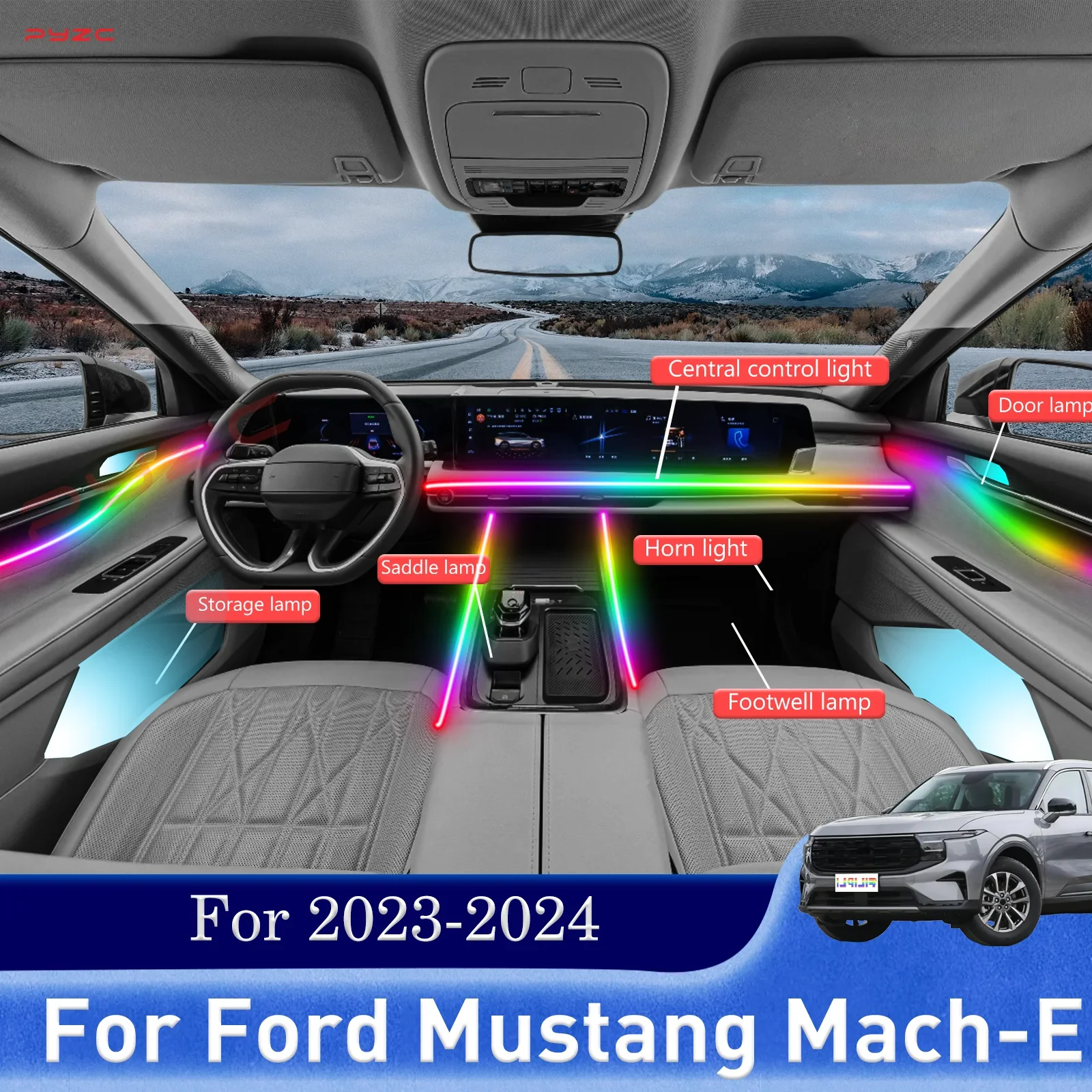 

For Ford Mustang Mach-E Car Interior Decorative Ambient Light RGB 64-Color LED Secure-Clip Installation Kit