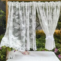 Charming White Lace Floral Sheer Curtain Rod Pocket Design Easy Hanging Perfect for Small Windows Doors Kitchen Cabinet Decor