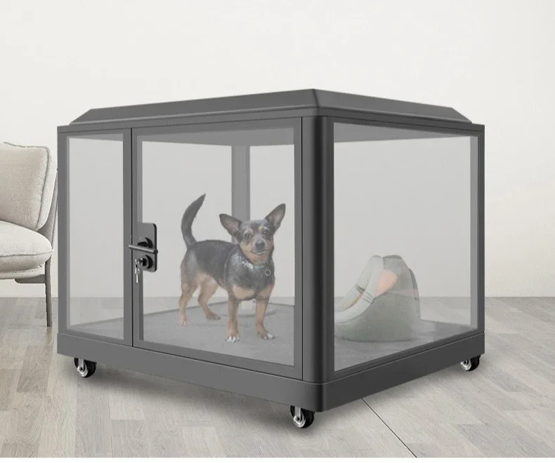 Pet Soundproof House, Large Household Kennel, Cat Soundproof Box Cover Cage, Removable Glass Room, Mobile Silent Warehouse