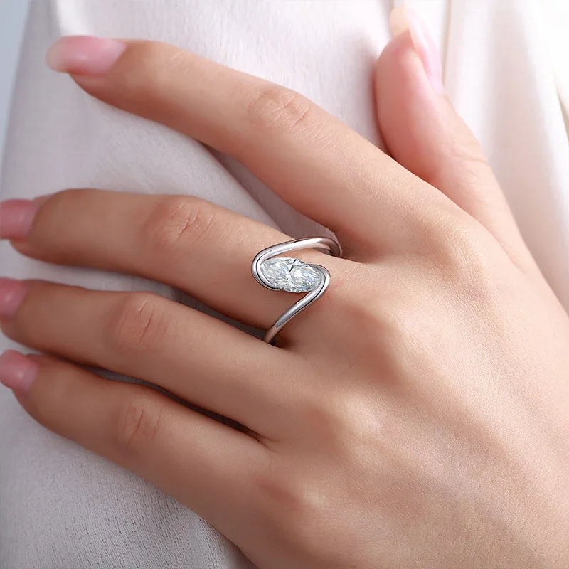 Smyoue New 2CT Pass Test Marquise Cut Moissanite Ring for Woman Unique Engagement Band Lab Diamond S925 Sterling Silver Jewelry