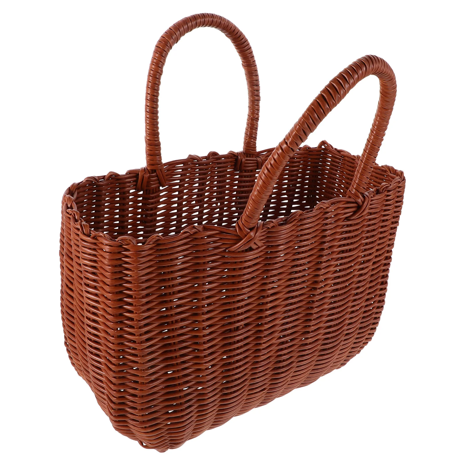 

Portable Picnic Basket Large Capacity Shopping Tote Woven Plastic Home Storage Beach Bath Handmade Summer Baskets