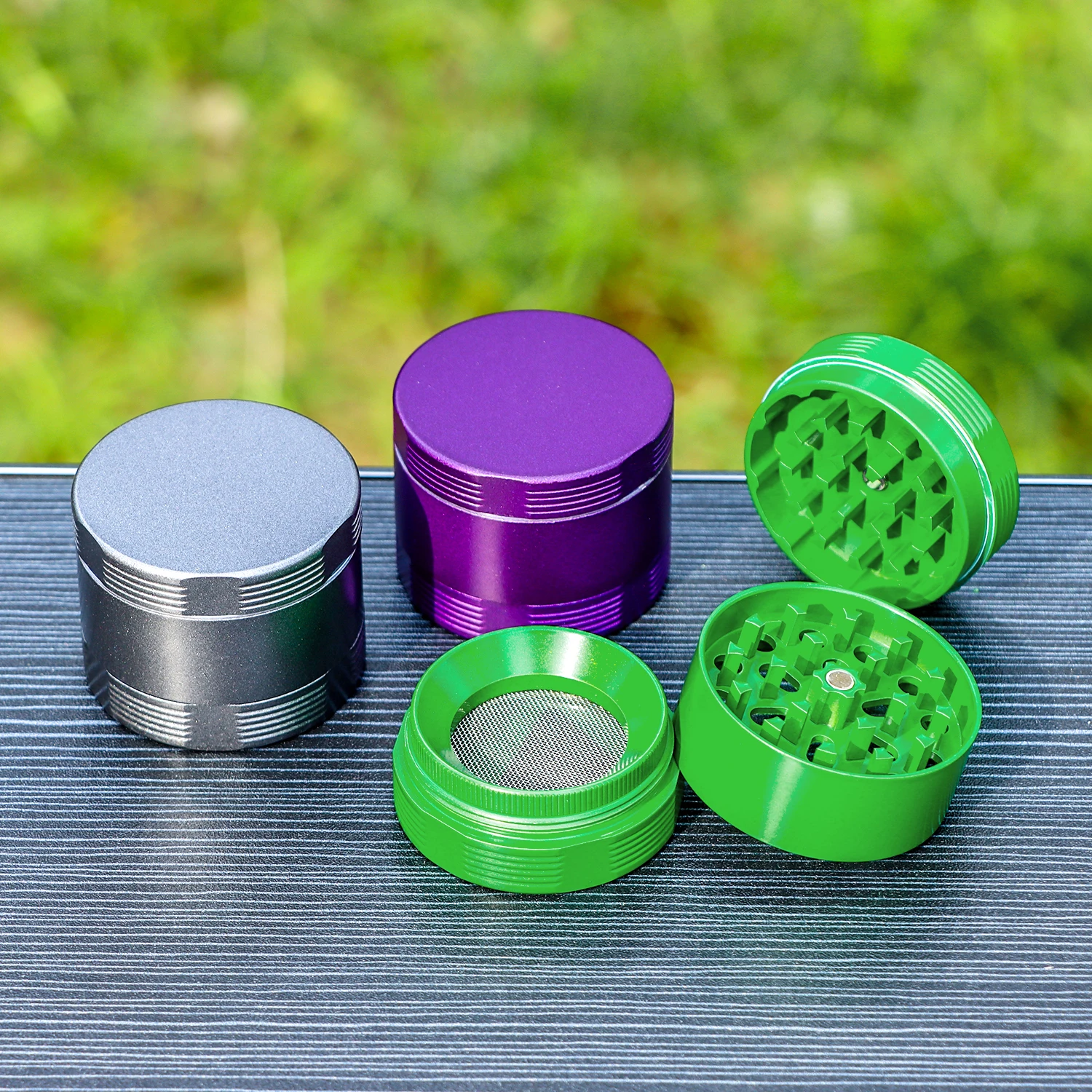 50MM 4Layers Aluminum Alloy Metal Non-Stick Ceramic Grass Fumar Grinder Sharp Diamond Teeth Handle Herb Grinder