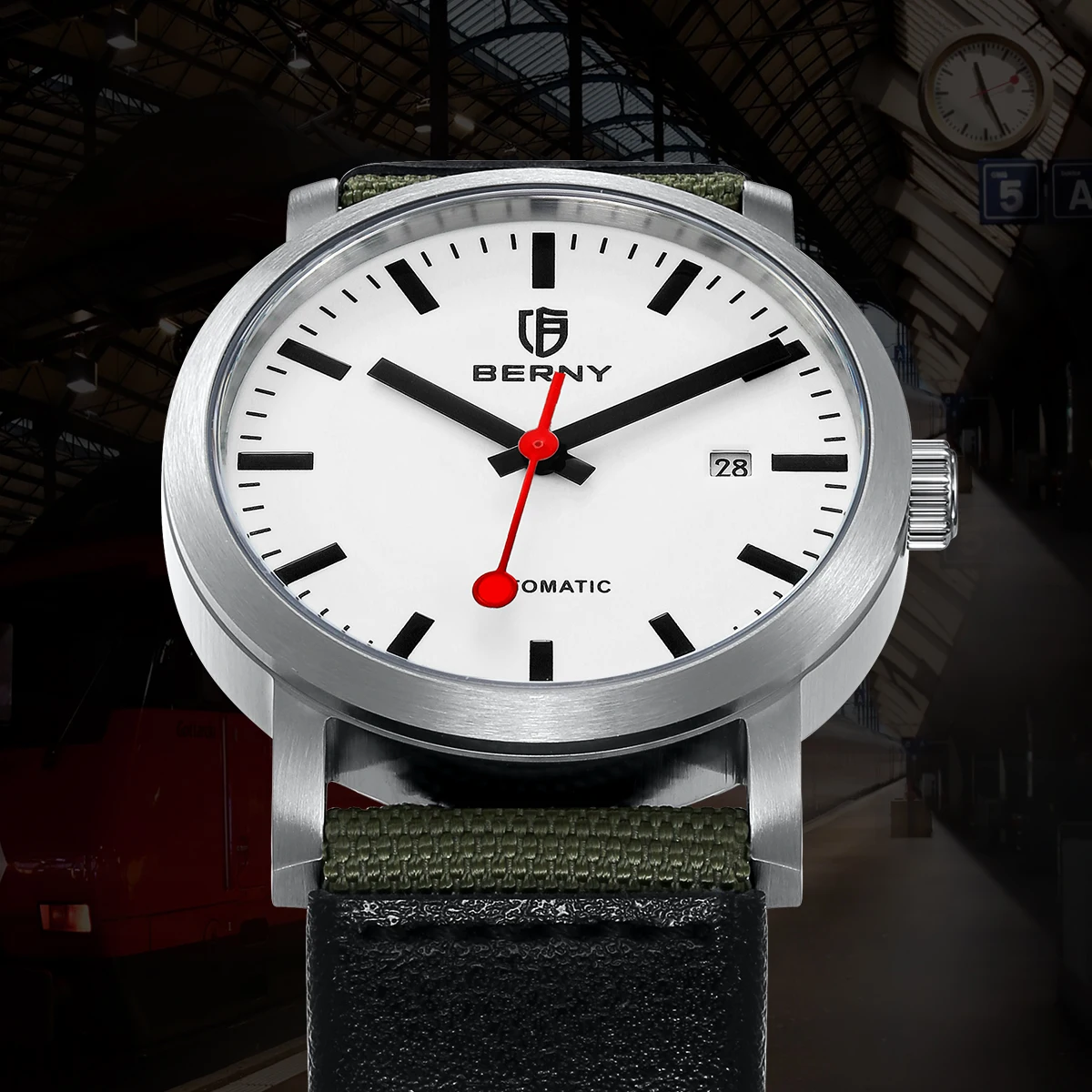 Imagem -03 - Berny-relógio Mecânico Automático Masculino Impermeável Relógio de Pulso Esportivo Fashion Swiss Railroad Masculino Miyota 8215 Aço Inoxidável