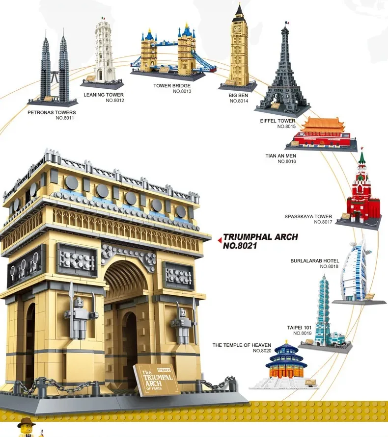 

Building Block Toys World Landmark Architecture Paris Arc de Triomphe London Twin Towers Bridge Statue of Liberty Model