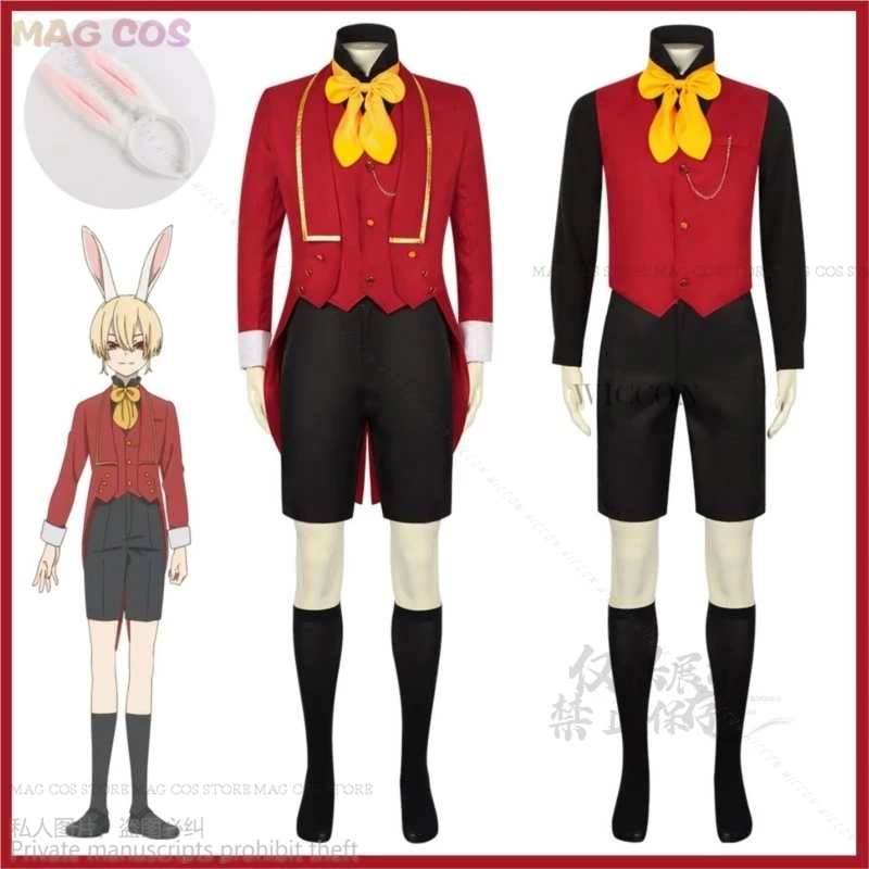 2024 New Anime Bye Bye, Earth Adenis Costume Cosplay Furry Boys Bunny Ears Red Tuxedo Vest Adult Man Christmas Halloween Lolita