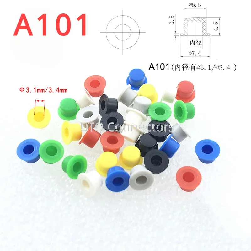 100Pcs A101 Tactile Push Button Switch Round Cap 4.5*7.4 mm Hat Shape For 6X6/6*6 mm Tact Micro Switch inner hole 3.1/3.4mm