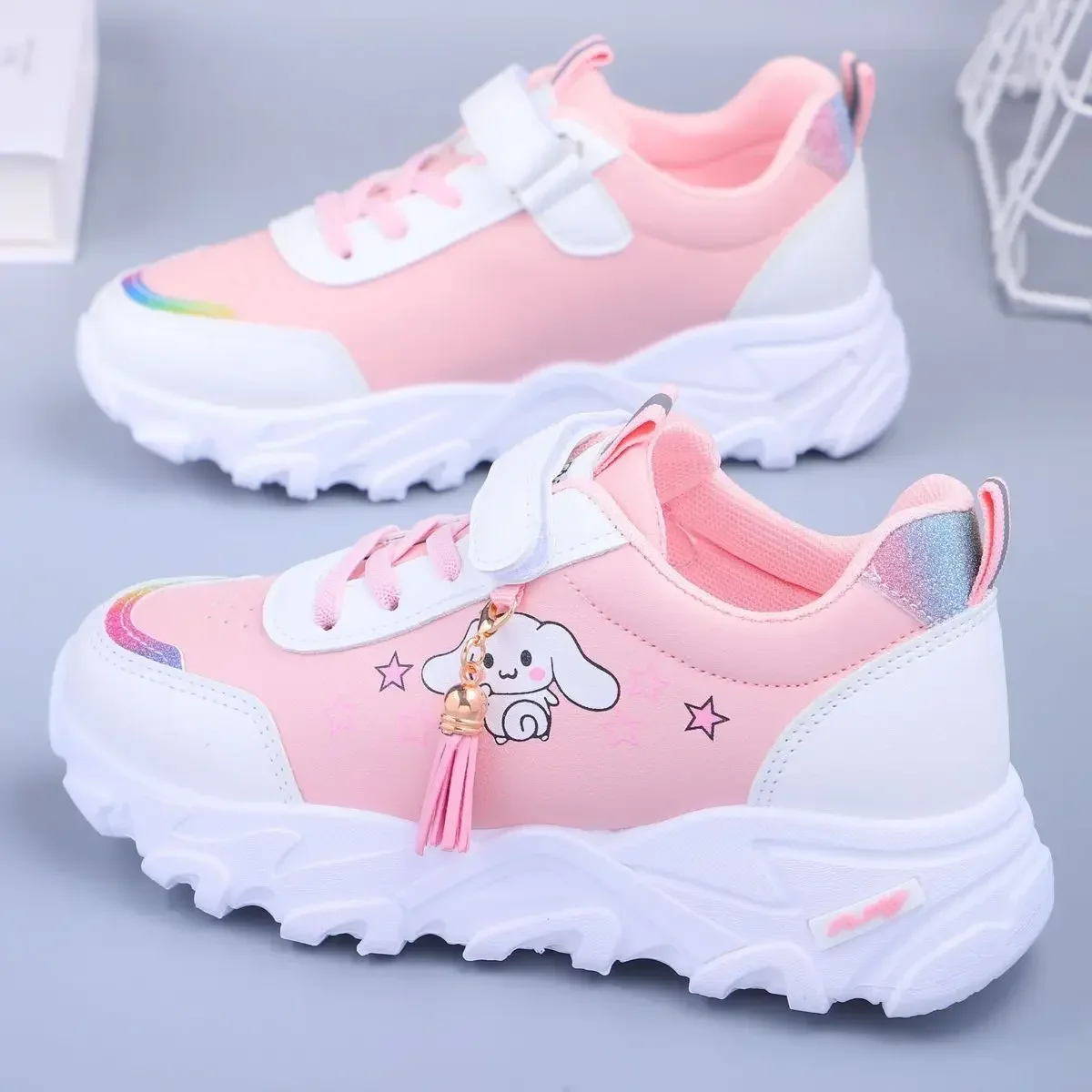 

Sanrio hello kitty cinnamon spring autumn running shoes girls boys flat sneakers children's casual shoes pu dad sports shoes