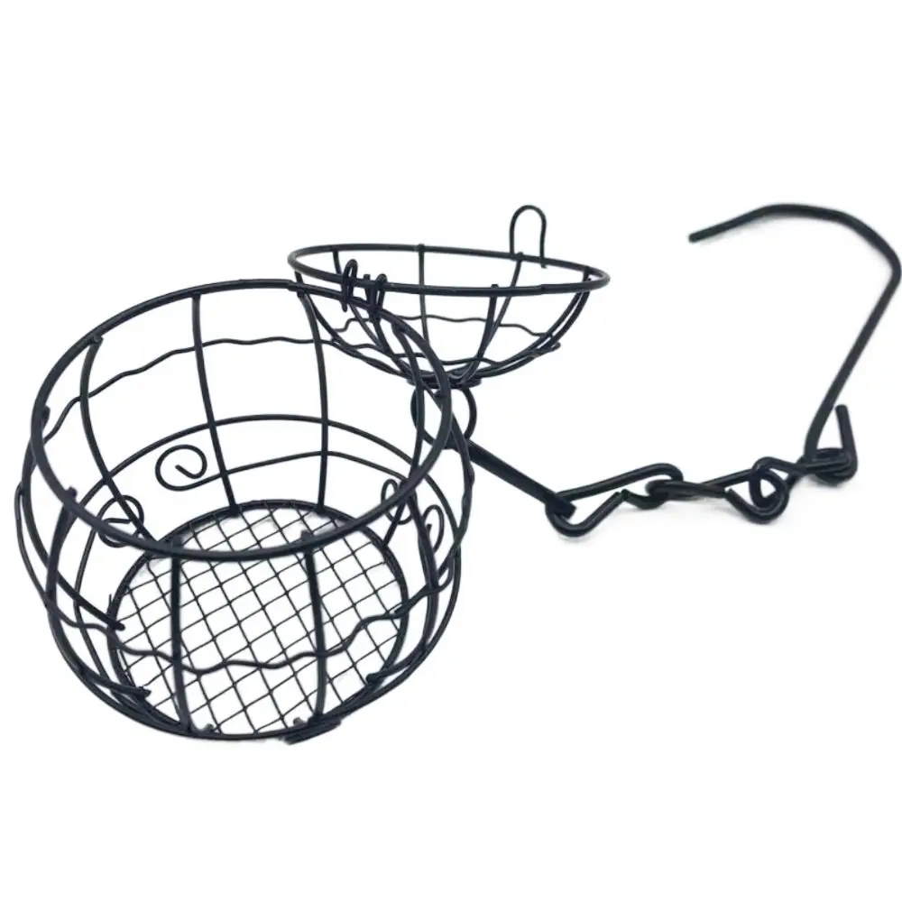 Bird Hanging Feeder With Chain Large Capacity Bite Resistant Iron Wire Cage Type Feeding Dish Outdoor Garden Bird Feeding Basket