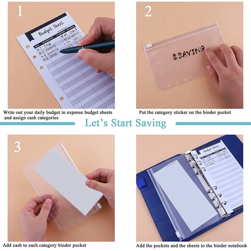 Набор обложек для бумаг A6, 6 колец, карманы для счетов, бюджетные листы для экономии денег, система конвертов для наличных