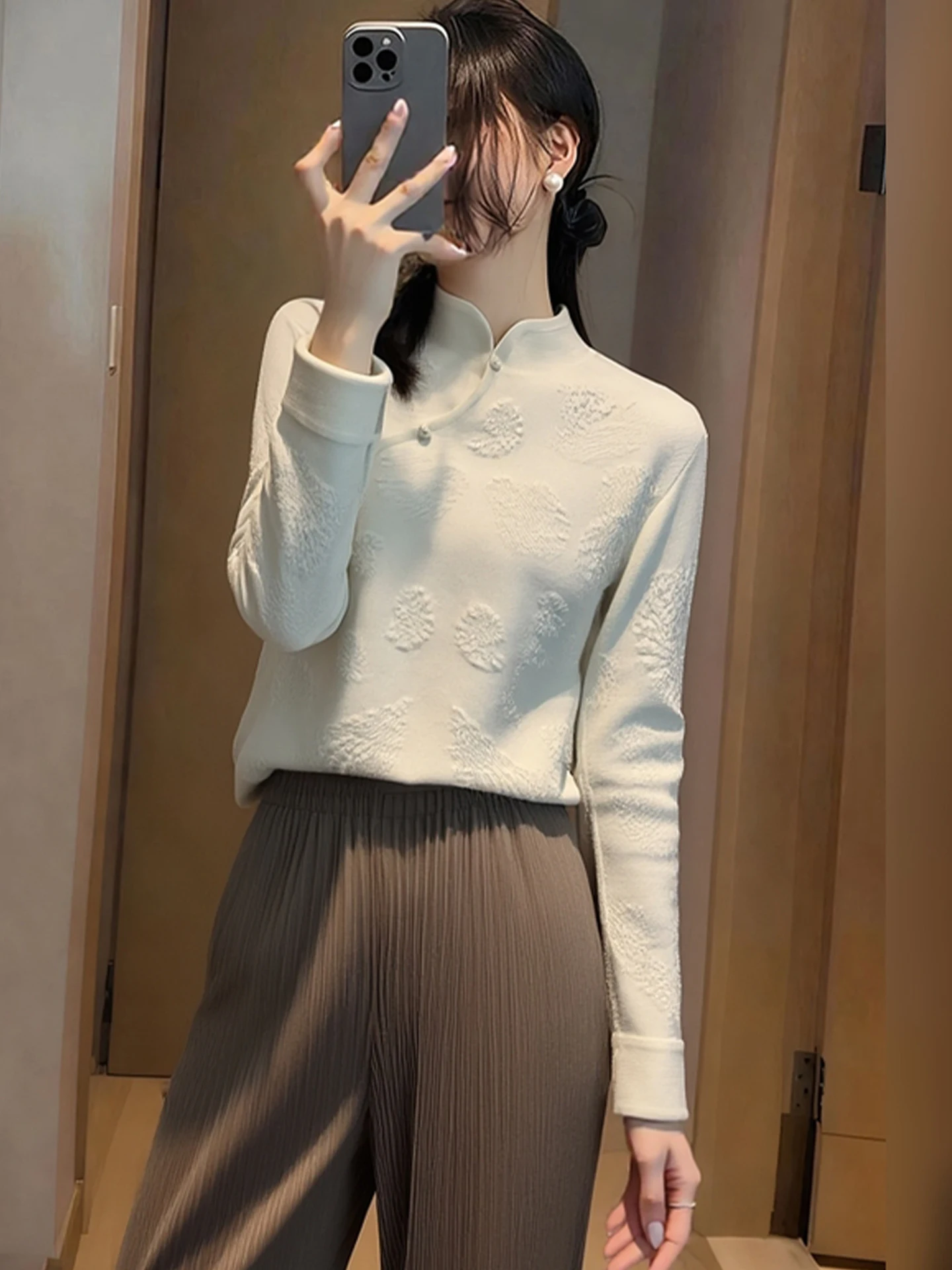 

Ele Casual Long Sve Crew Ne Base irt, осенне-зимний женский топ Faion, элитный китайский национальный топ