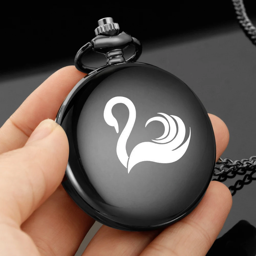 The Swan design aesthetic style carving english alphabet face pocket watch a chain Black quartz watch perfect gift