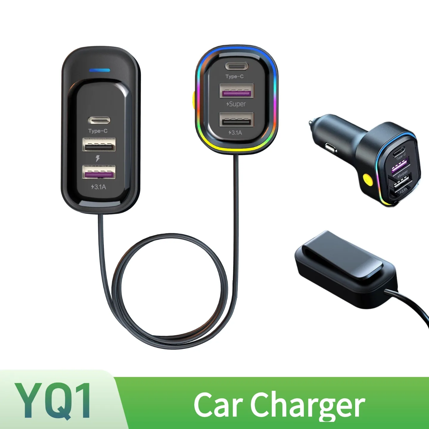 

Car Quick Charge 4USB A+2USB C Expanded Charger Front & Rear Simultaneous Charging 12-24V Universal Type
