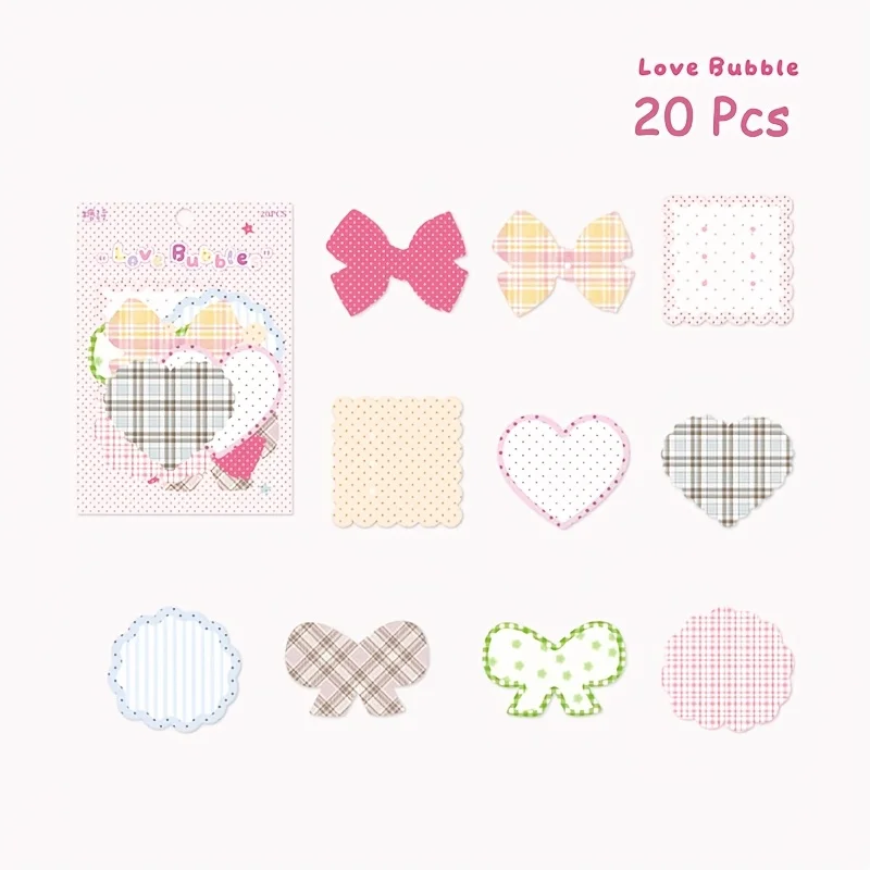 20 stuks Candy Sweetheart Series stickerpakket - schattige stickers op wit kraftpapier. Geschikt voor dagboeken, notitieboeken, fotoalbums