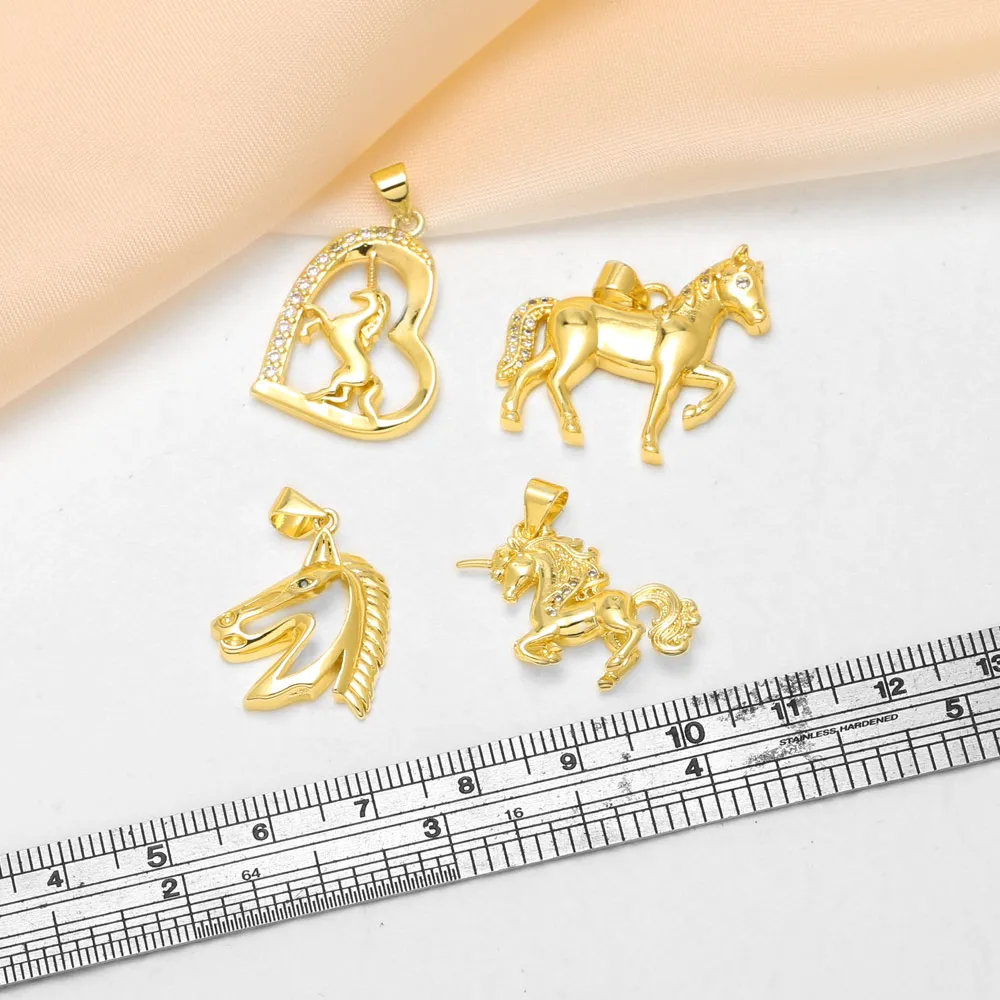 OCESRIO Cute Horse Pendant for Jewelry Making Gold Plated Brass CZ Heart Horse Pendant Components for Necklace Making pdtb906